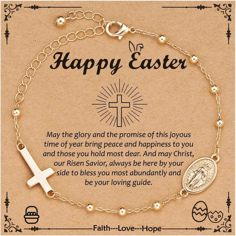 VULETO Catholic Virgin Mary Cross Bracelet Gifts for Girls Teens Women, Rosary Beads Charm Link Chain Bracelet Christmas Christian Religious Jewelry Gifts - Image 1
